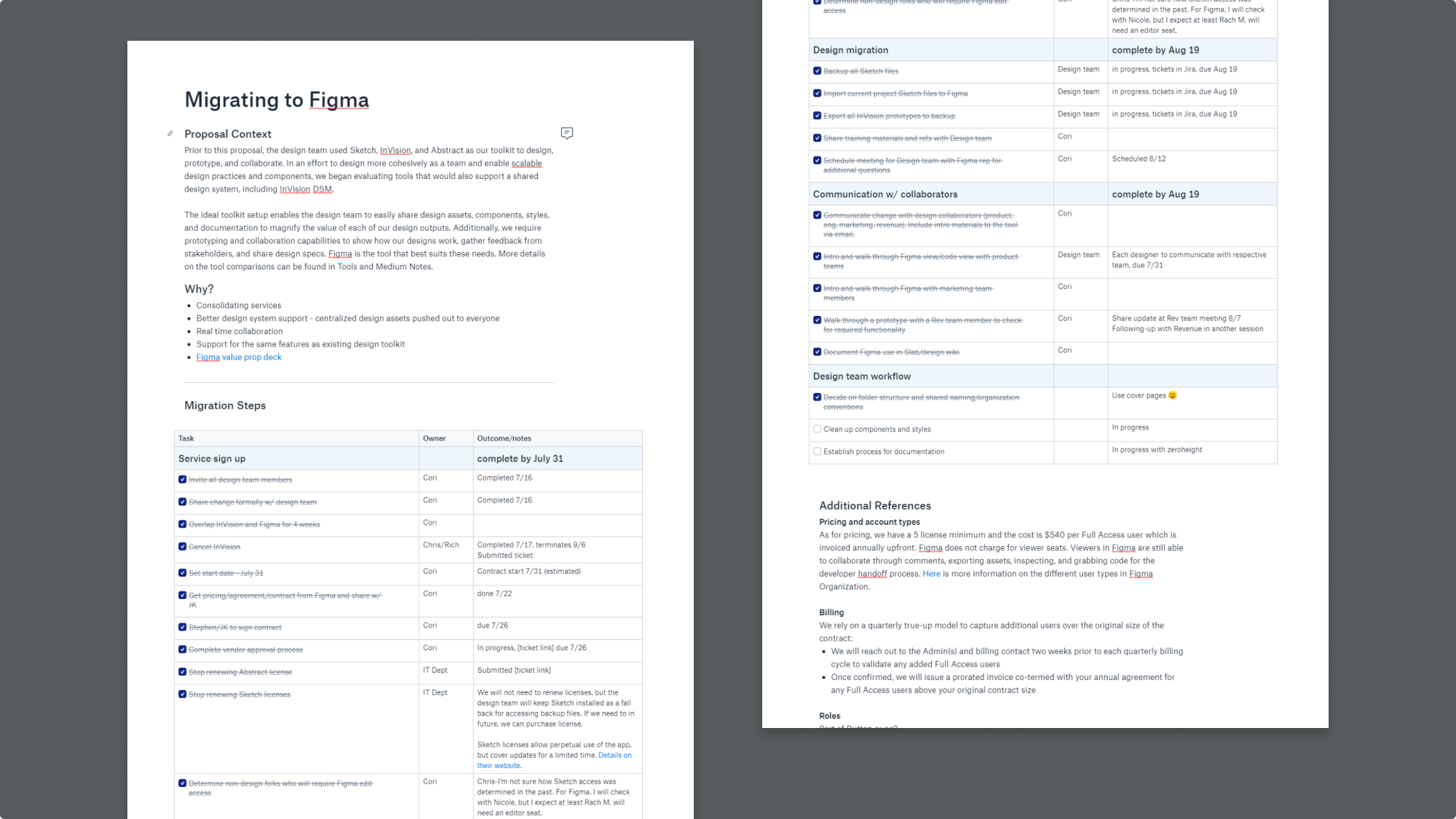 A boring old spreadsheet and doc in Dropbox Paper for the migration